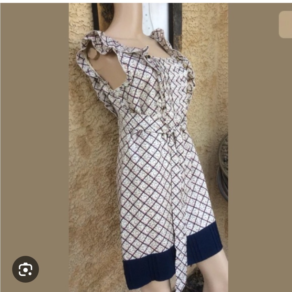 Vintage Juicy Couture Silk Nautical Ruffle Red White Blue Dress